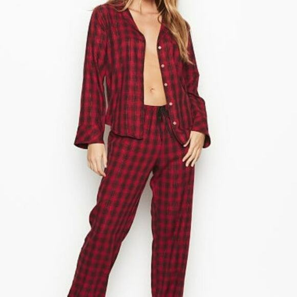 Victoria’s Secret Shimmer Flannel Long PJ Set Small - Picture 1 of 14